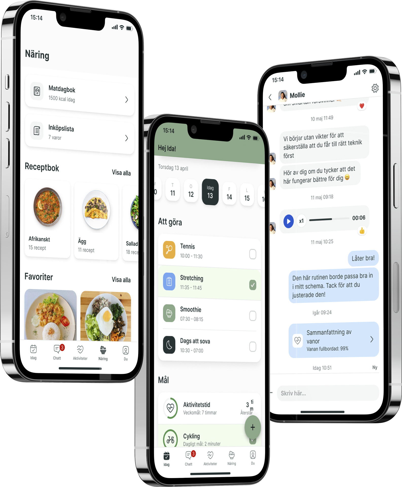 En mockup av coaching-appen som visar funktionerna.